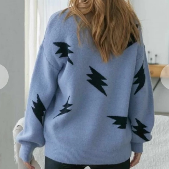 Lightning Crew Neck Soft Blue Sweater - Picture 9 of 10